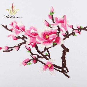 Pink Magnolia Style Water-Soluble Embroidered Patch for Apparel Design ETPM2015