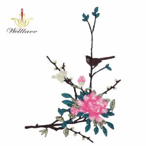 Teal and Pink Floral Embroidered Patch for Contemporary Women’s Apparel ETPM2017