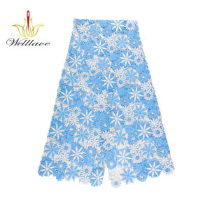 Sky Blue Two-Color Floral Guipure Lace Fabric SC10021