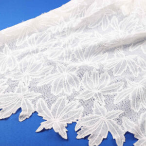 White Matte Leaf Vine Guipure Lace Border Fabric SNW2008