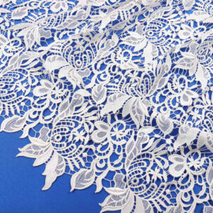 Glossy White Large Floral Water-Soluble Guipure Lace Fabric SW1004