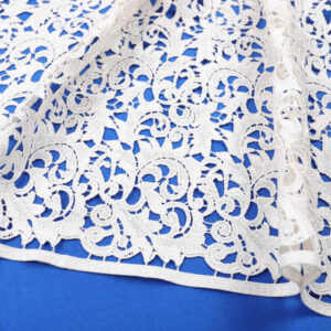 White Scalloped Floral Border Guipure Lace Fabric SW1013
