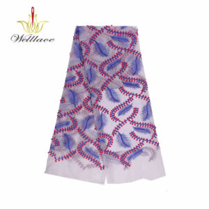 Water-Soluble Supported Tulle Lace Fabric with Curved Floral Embroidery TB1022