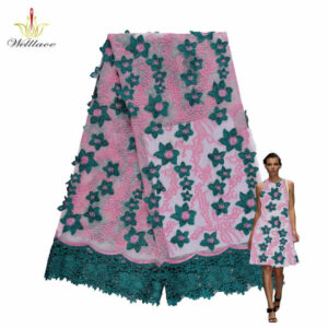 African 3D Floral Mesh Lace Fabric with Raised Edge Detail TB1037
