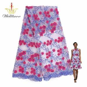 Multicolor Floral Embroidered Tulle Lace Fabric for African Dresswear TB1042