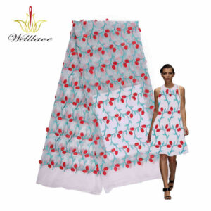 Raised Flower Embroidered Mesh Fabric for African Fashion Dresses TB1048
