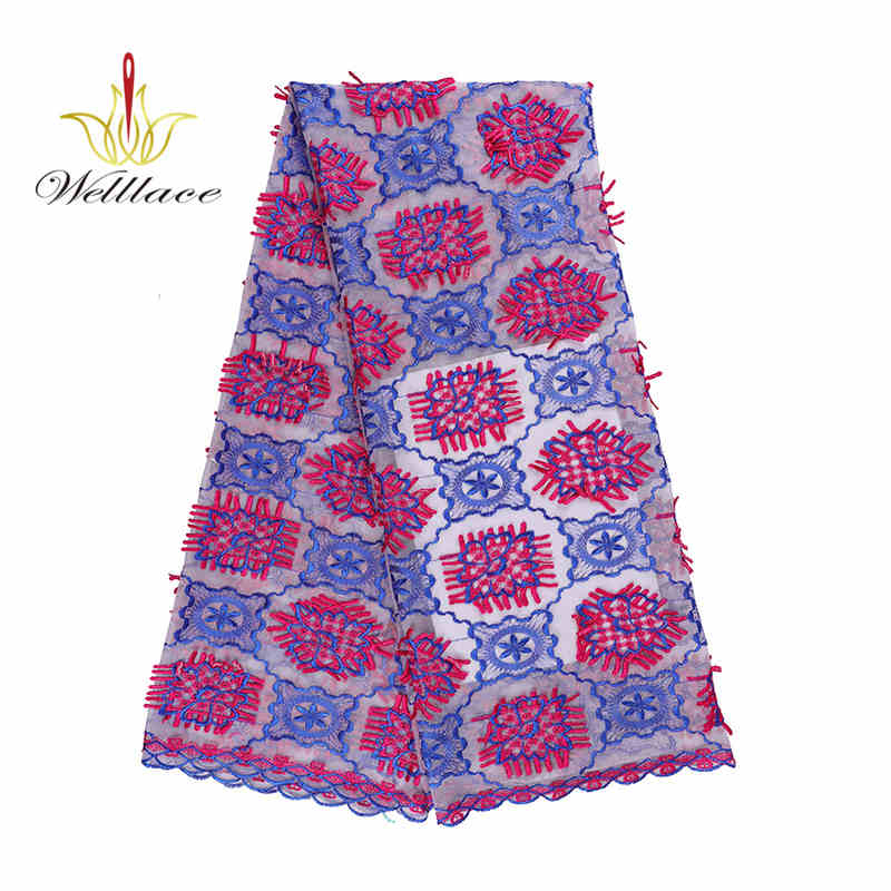 Geometric Floral Embroidered Mesh Lace Fabric with 3D Edge Effect TB1059
