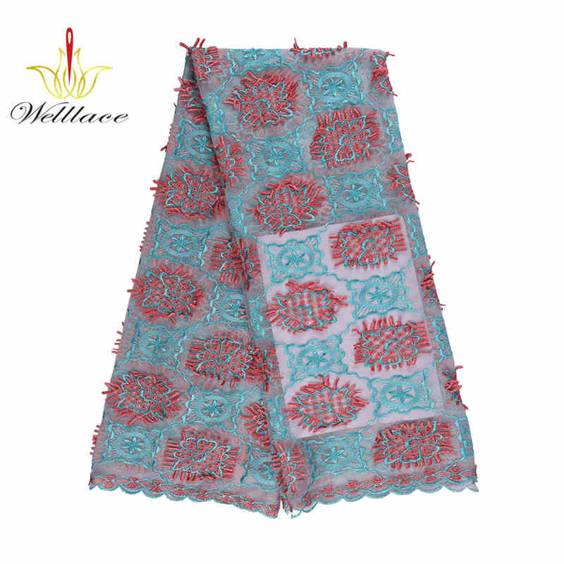 Geometric Floral Embroidered Mesh Lace Fabric with 3D Edge Effect TB1059 - Image 2