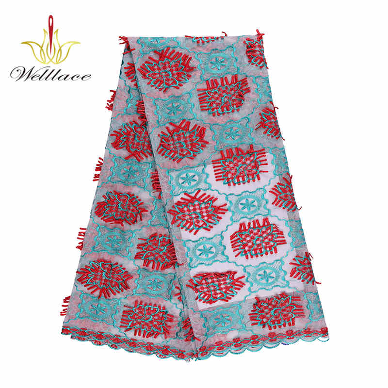 Geometric Floral Embroidered Mesh Lace Fabric with 3D Edge Effect TB1059 - Image 3