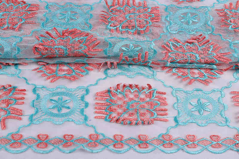 Geometric Floral Embroidered Mesh Lace Fabric with 3D Edge Effect TB1059 - Image 4