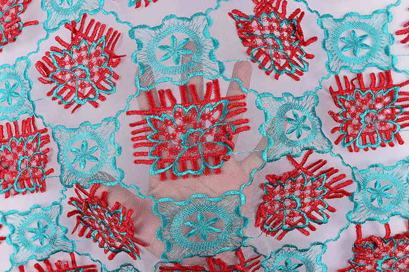 Geometric Floral Embroidered Mesh Lace Fabric with 3D Edge Effect TB1059 - Image 5