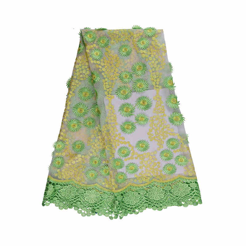 Soft Green 3D Floral Embroidered Mesh Lace Fabric TB1077