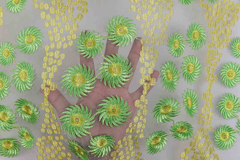 Soft Green 3D Floral Embroidered Mesh Lace Fabric TB1077 - Image 4
