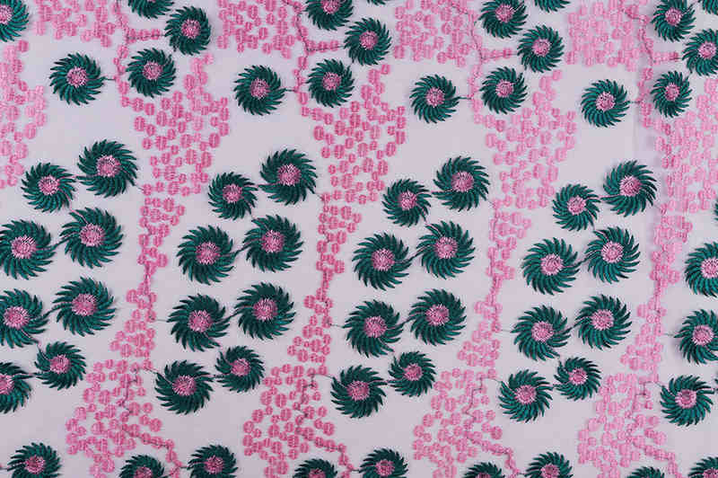Soft Green 3D Floral Embroidered Mesh Lace Fabric TB1077 - Image 5