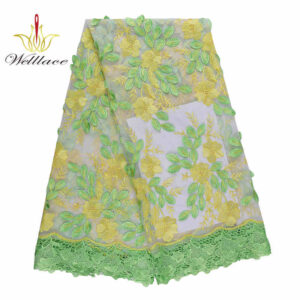Yellow-Green Dimensional Floral Tulle Lace Fabric TB1098