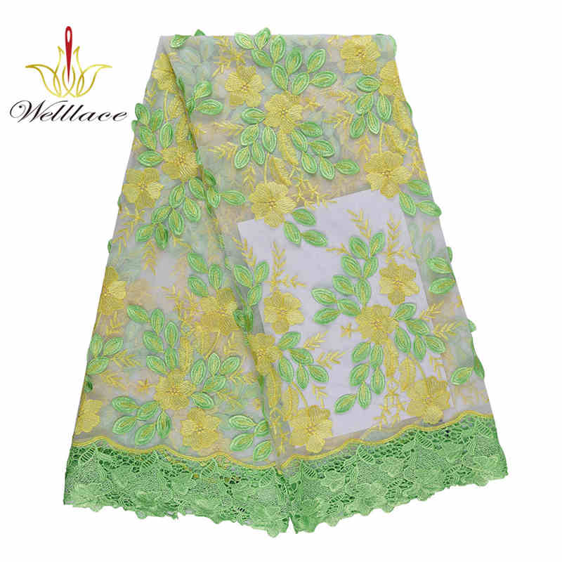 Yellow-Green Dimensional Floral Tulle Lace Fabric TB1098