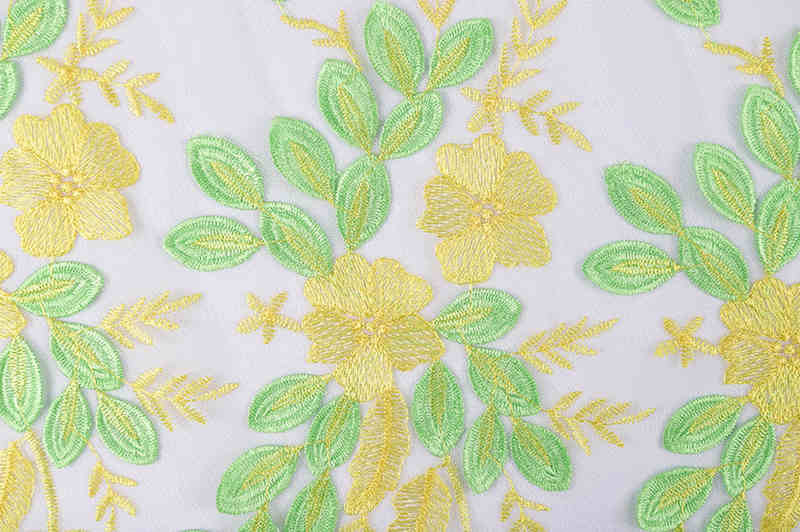 Yellow-Green Dimensional Floral Tulle Lace Fabric TB1098 - Image 4