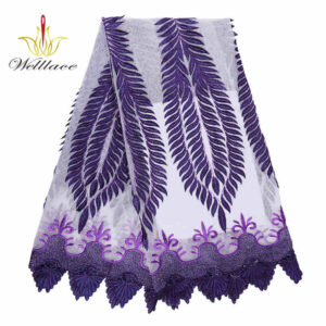 Purple Leaf Border Embroidered Mesh Lace Fabric TB1103