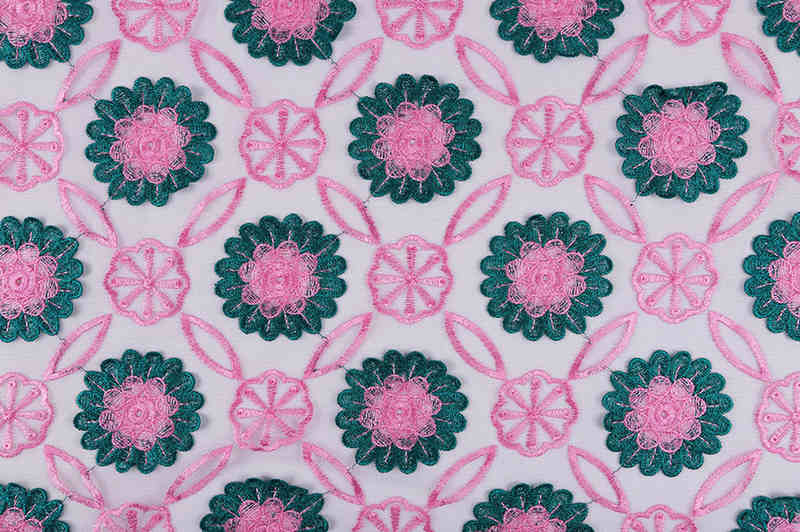 Circular Floral 3D Embroidered Mesh Lace Fabric TB1118 - Image 4