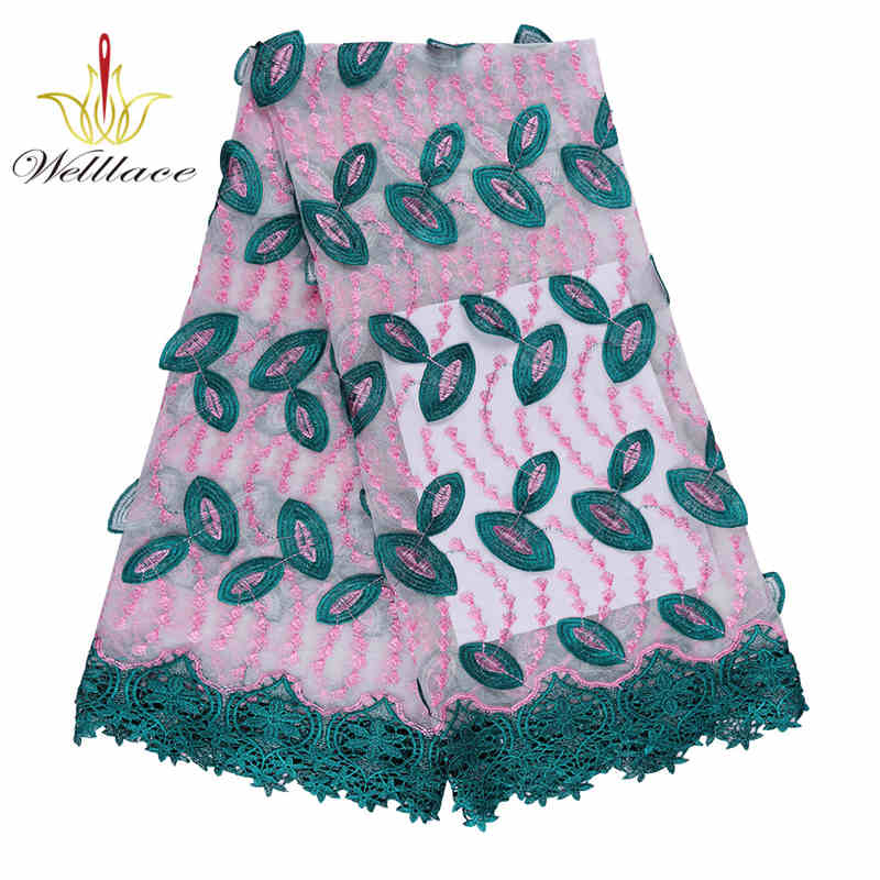 Purple Leaf Floral Embroidered Tulle Lace Fabric with Raised Edges TB1122 - Image 2