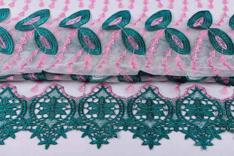Purple Leaf Floral Embroidered Tulle Lace Fabric with Raised Edges TB1122 - Image 5