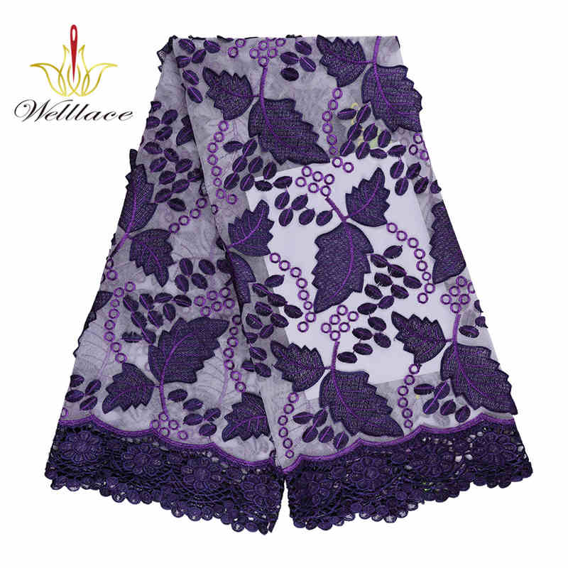 Dark Purple Floral Mesh Lace Fabric with Dimensional Embroidery TB1127