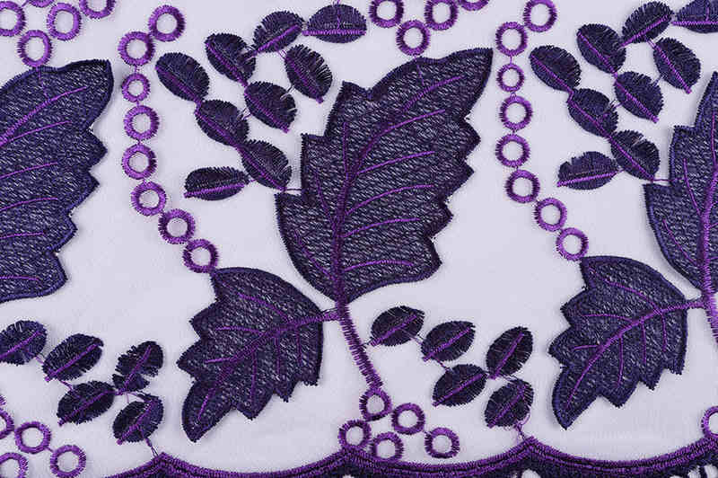 Dark Purple Floral Mesh Lace Fabric with Dimensional Embroidery TB1127 - Image 4
