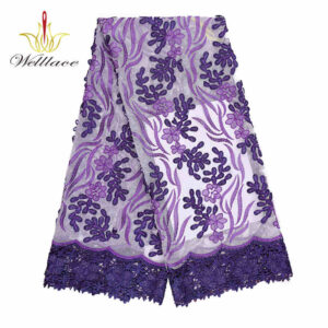 Purple Floral Tulle Lace Fabric with Water-Soluble Supported Embroidery TB1137