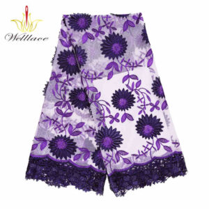 Bold Purple Flower Embroidered Mesh Lace Fabric with 3D Effect TB1152