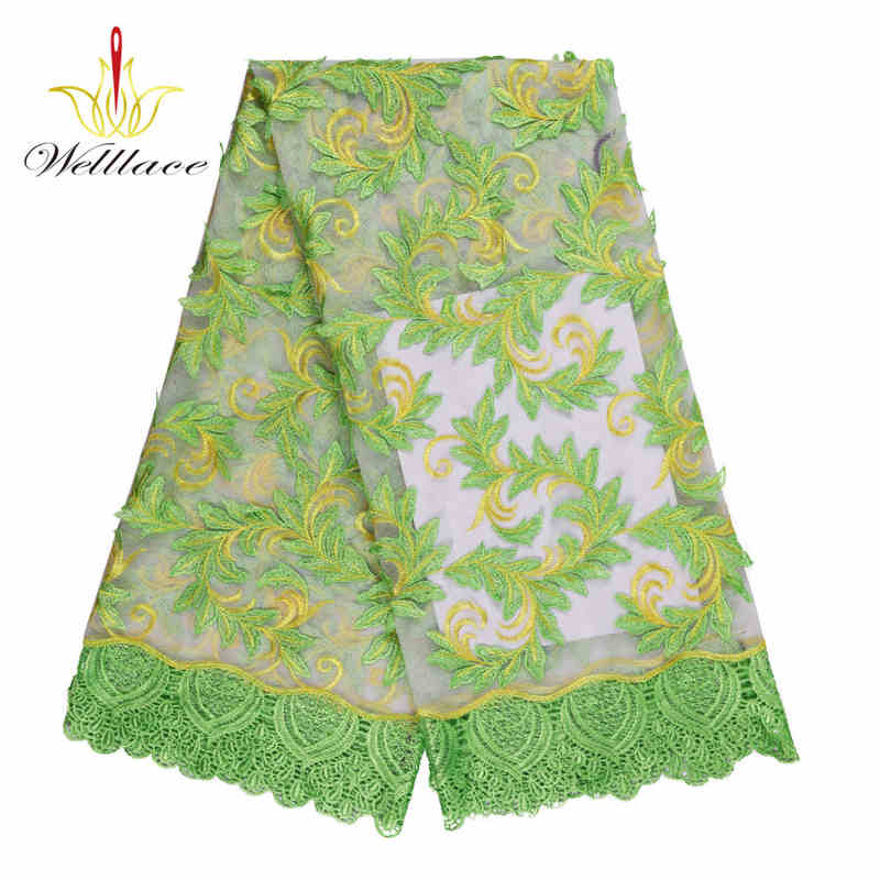 Green Vine Embroidered Mesh Fabric with Raised Floral Edges TB1159 - Image 2