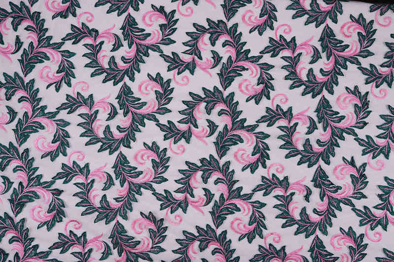 Green Vine Embroidered Mesh Fabric with Raised Floral Edges TB1159 - Image 4