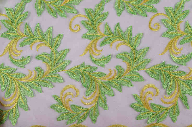 Green Vine Embroidered Mesh Fabric with Raised Floral Edges TB1159 - Image 5