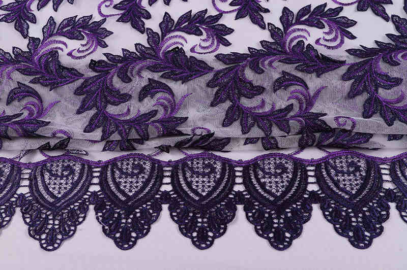 Green Vine Embroidered Mesh Fabric with Raised Floral Edges TB1159 - Image 6