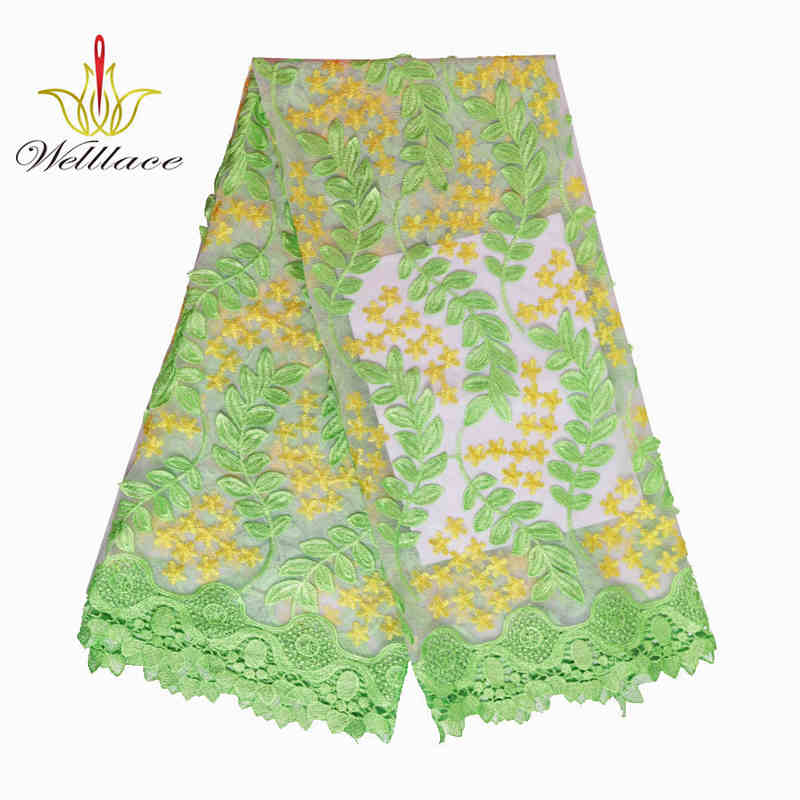Green Leaf Embroidered Tulle Lace Fabric for African Fashion TB1163 - Image 3