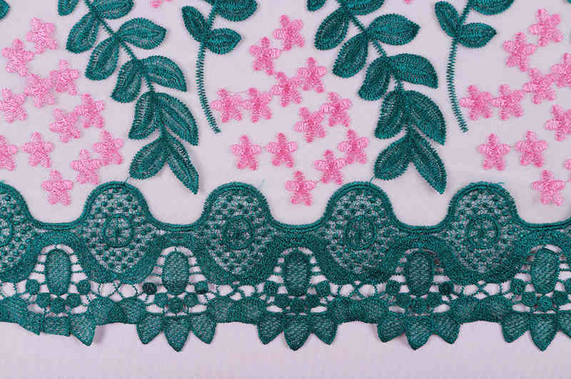 Green Leaf Embroidered Tulle Lace Fabric for African Fashion TB1163 - Image 4