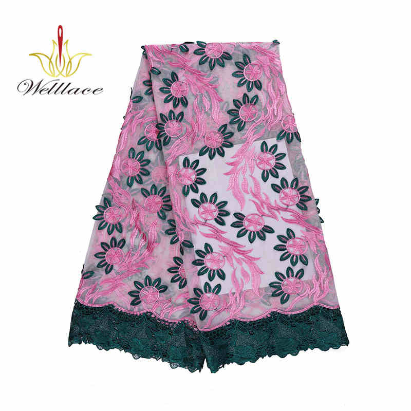 Purple Floral Embroidered Mesh Lace Fabric with Dimensional Edge Detail TB1167 - Image 2