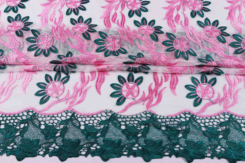 Purple Floral Embroidered Mesh Lace Fabric with Dimensional Edge Detail TB1167 - Image 6