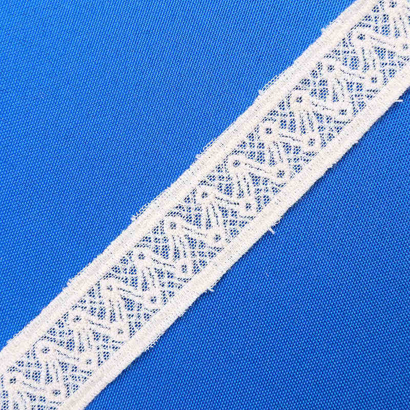 Schiffli Embroidered Cotton Lace Trim on Nylon Mesh TRC1006 - Image 3