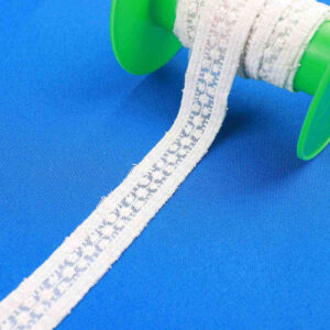 Schiffli Embroidered Cotton Lace Trim on Nylon Mesh TRC1007