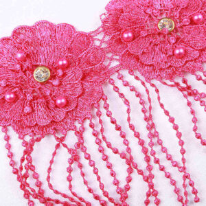 3D Chiffon Flower Water-Soluble Lace Trim with Rhinestone Detail TRG1033B