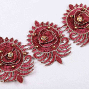 Metallic Water-Soluble Embroidered Lace Trim with Bead and Rhinestone Detail TRG1035B