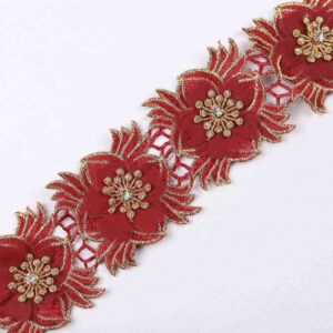 Metallic Embroidered 3D Chiffon Flower Lace Trim with Rhinestone Detail TRG1039B