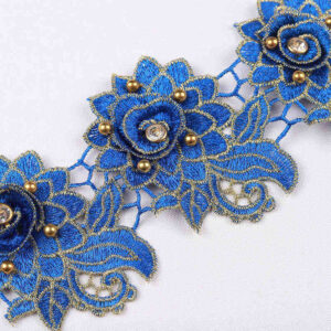 Metallic Water-Soluble Embroidered Lace Trim with Bead and Rhinestone Detail TRG1041B