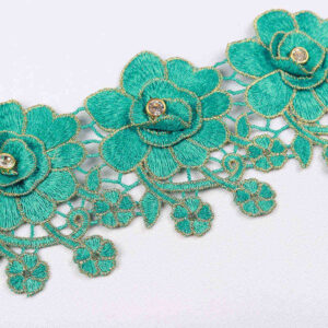 Metallic Water-Soluble Embroidered Lace Trim with Bead and Rhinestone Detail TRG1042B