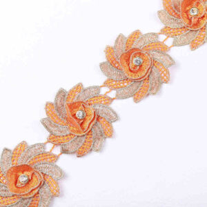 Metallic Water-Soluble Embroidered Lace Trim with Bead and Rhinestone Detail TRG1055B