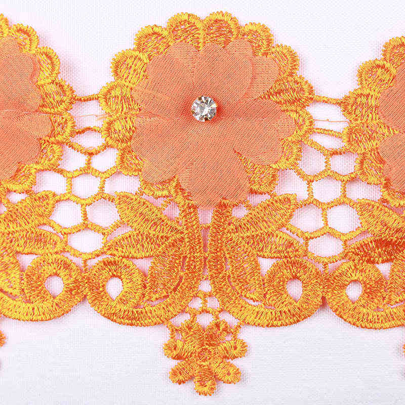 3D Chiffon Flower Water-Soluble Lace Trim with Rhinestone Detail TRG1057B - Image 3
