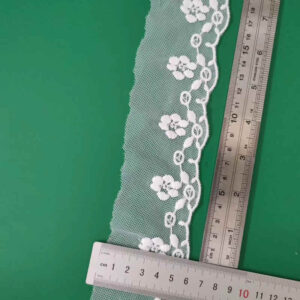 Cotton Embroidered Mesh Lace Trim with Soft Cotton Detail TRLM-13