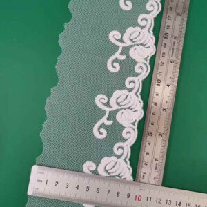 Cotton Embroidered Mesh Lace Trim with Narrow Decorative Detail TRLM-17