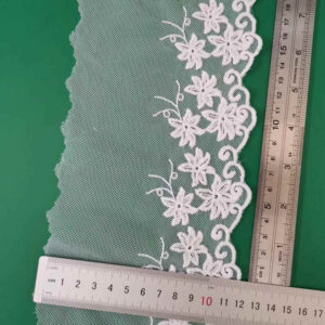Cotton Embroidered Mesh Lace Trim with Decorative Hem Detail TRLM-25