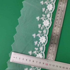 Cotton Embroidered Mesh Lace Trim with Curved Vine Detail TRLM-29